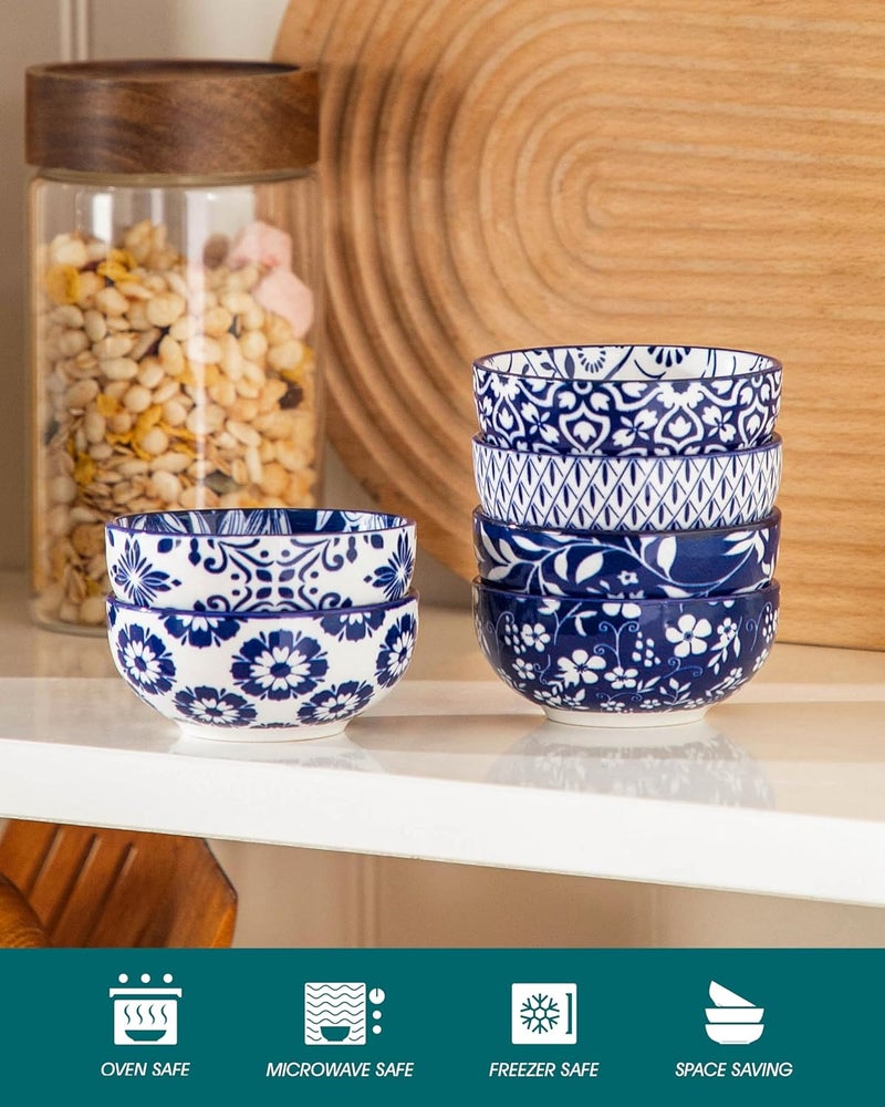 vancasso SELENE Ceramic 2.7 Oz Mini Dipping Bowls Set of 6, 3 Inch Small Dip Bowls for Sauce, Soy Sauce, Sushi, Condiments & Side Dishes, Microwave & Dishwasher Safe, Vintage Blue - Image 5